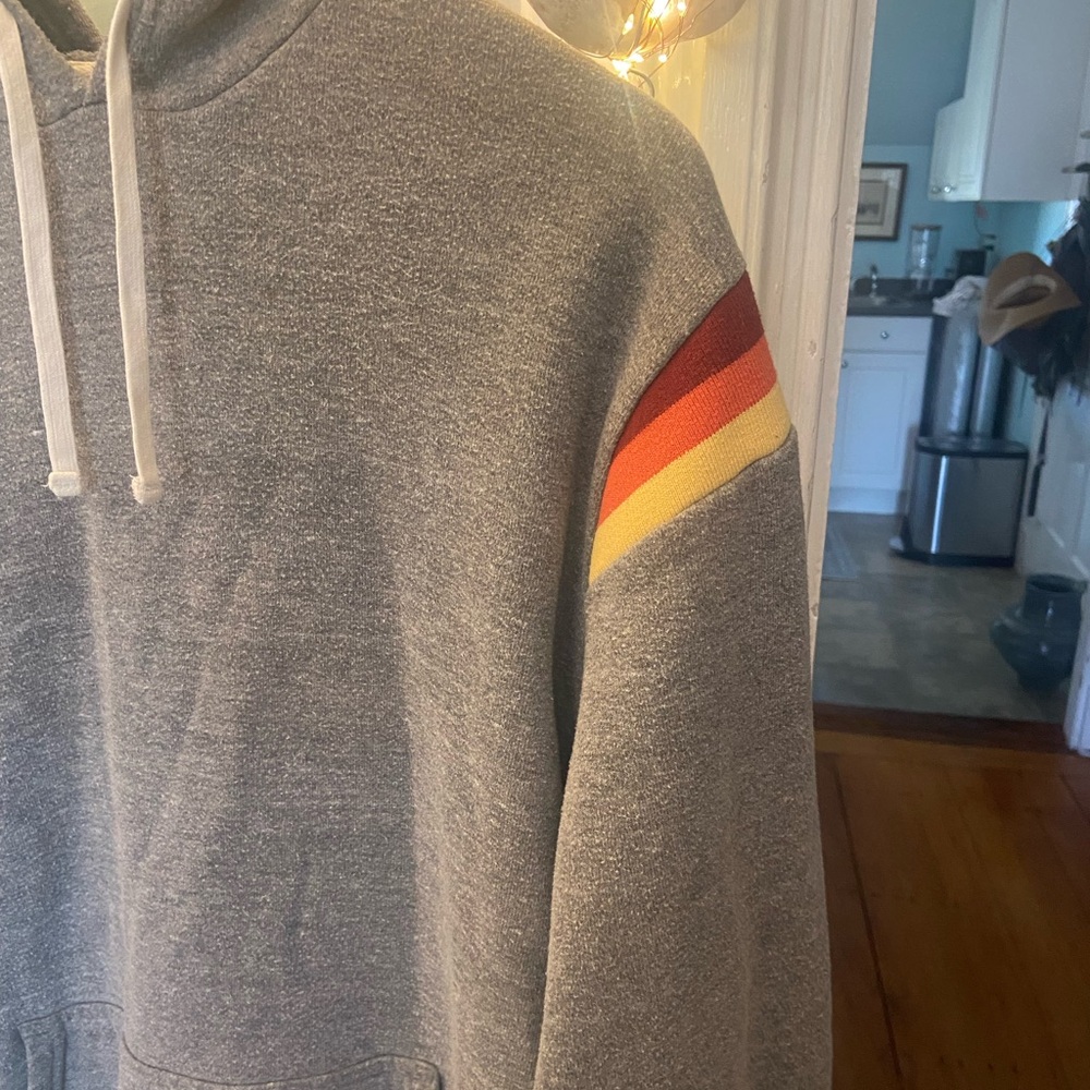 Marine Layer Banks Gray Hoodie with Red Orange, and Yellow Stripes - Picture 2 of 6